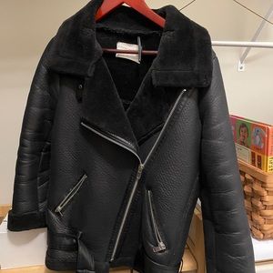 Zara Shearling Biker Jacket XS